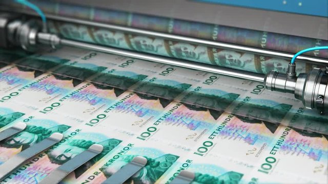 Printing 100 SEK Swedish krona money banknotes
