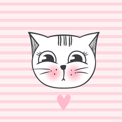 Vector cute fashion cat. Stylish kitten. Doodle Kitty.