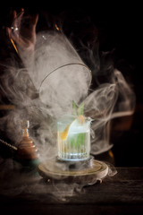 Food photography: Specialty beverage close up shot with smoke effect