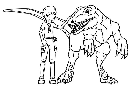 vector -  boy with  dinosaur