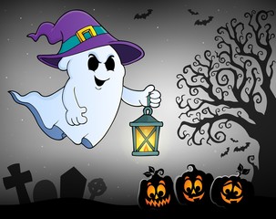 Ghost with hat and lantern topic 2