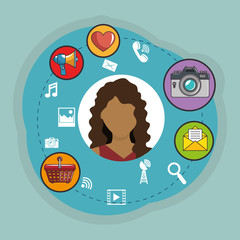 young woman with social media marketing icons
