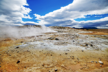 A beautiful Iceland landscape in summer, hills in the background.