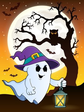 Ghost with hat and lantern theme 9