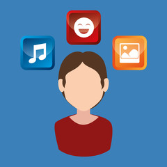 young man with social media marketing icons