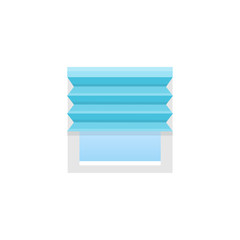 Blue pleated blind. Vector illustration. Flat icon of shade.