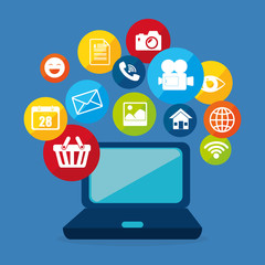 laptop with social media marketing icons