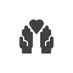Donation hands with heart vector icon. filled flat sign for mobile concept and web design. Charity Hand with heart simple solid icon. Symbol, logo illustration. Pixel perfect vector graphics