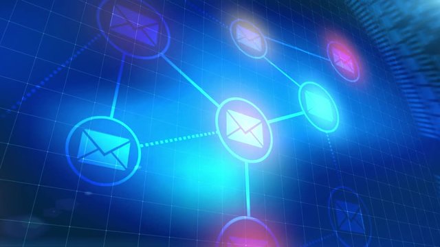 email address mail letter icon animation blue digital elements technology background