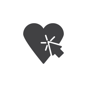 Heart and cursor click vector icon. filled flat sign for mobile concept and web design. Heart mouse cursore solid icon. Symbol, logo illustration. Pixel perfect vector graphics