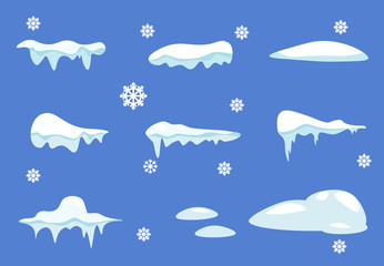 Winter decorations. Set of Isolated snow cap. Vector template in cartoon style for your design.