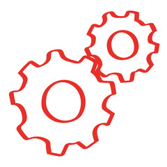 Handgezeichnete Zahnräder in rot