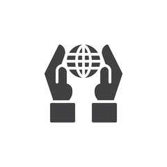 Hand hold globe vector icon. filled flat sign for mobile concept and web design. Charity simple solid icon. Symbol, logo illustration. Pixel perfect vector graphics