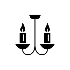 Vector illustration of vintage ceiling lamp. Flat icon of chandelier with 2 candle lights. Home lighting. Isolated on white background.