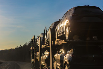 transportation of car on semi-trailer