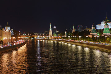 Fototapeta na wymiar City image at the autumn night: Moskva river, Kremlin and Cathedral of Christ the Saviour