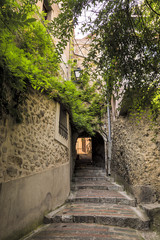 Fototapeta na wymiar Little alley in the medieval Provencal village of Roquebrune Cap Martin in French Riviera