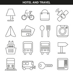 hotel and travel icons in line style