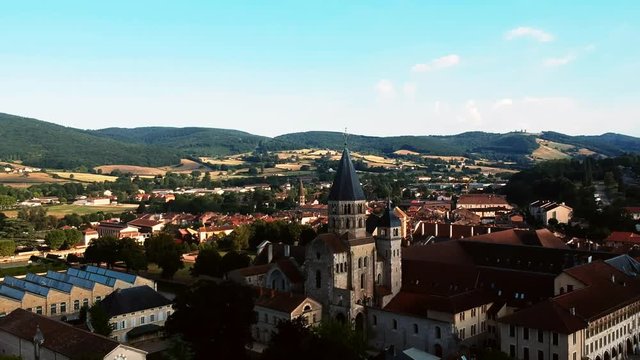 Panorama shot of a small town, Cluny in France,