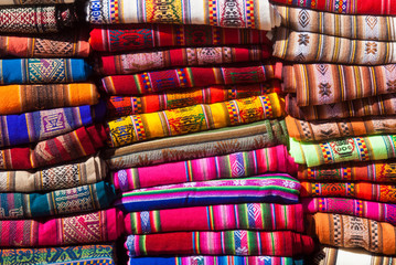 Colorful fabrics in a market, northern Argentina