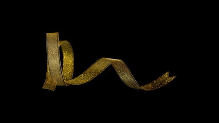 Golden ribbon isolated on black background and texture, with clipping path