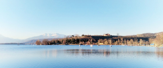 panorama of a relaxing blue lake