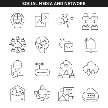 social media and network icons in line style