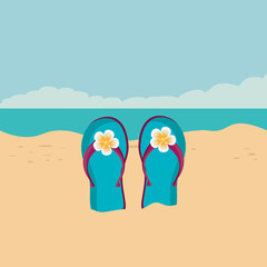 beach landscape with flip flops scene