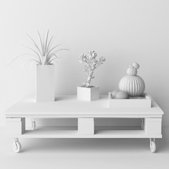 Total white background of succulent plants on pallet coffee table