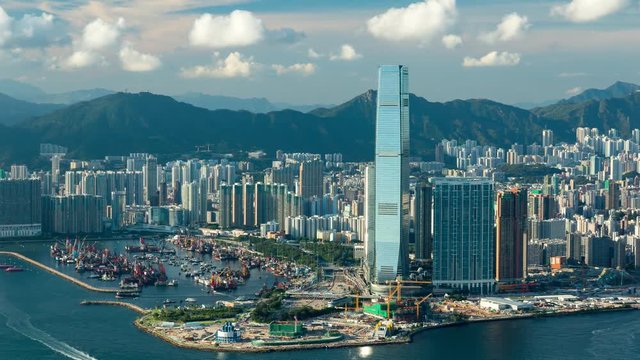Beautiful West Kowloon skyline in Hong Kong - Hpyerlapse