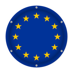 round metallic flag of European Union with screws