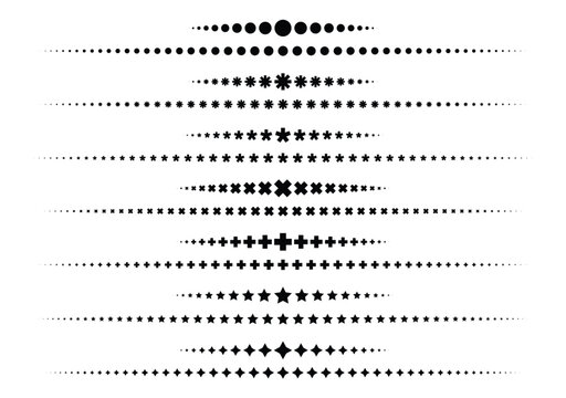 Vector illustration of the pattern of dots, star, plus to be line on white background.