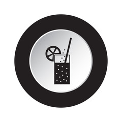 round black, white icon - drink, straw and citrus