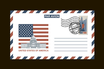 postal envelope design with american symbols on black background