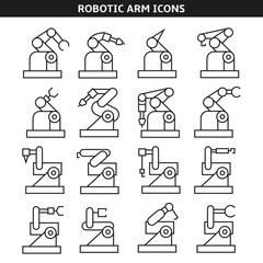 industrial robot or robotic arm icons line style