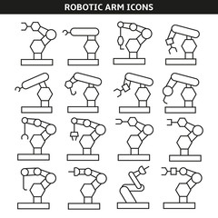 industrial robot or robotic arm icons line style