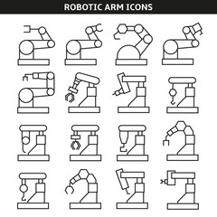industrial robot or robotic arm icons line style