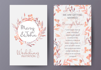 Retro style wedding invitation template decorated with natural autumn pattern