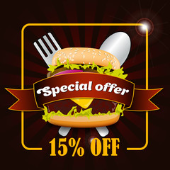 Burger Discount Fast food sale flyer design vector template in A4 size. Burger brochure and Layout Design. food concept.
