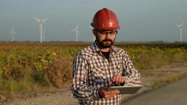 Engineer at Work in a Wind Turbine Power Station