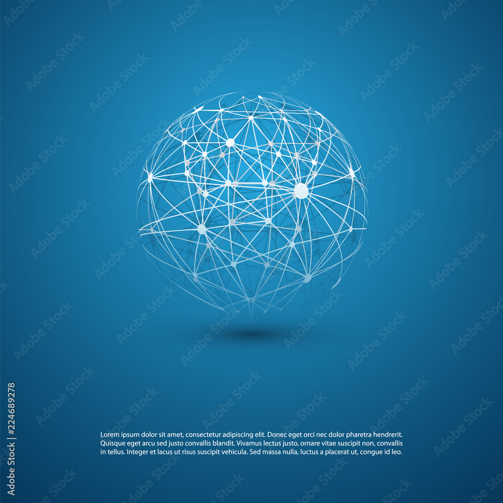 Poster global networks - transparent wireframe globe design, technology template