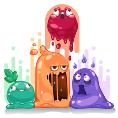 jelly slime monster creatures group set vector illustration