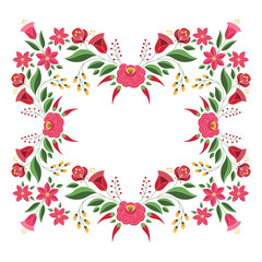 Hungarian folk pattern vector frame. Kalocsa embroidery floral ethnic ornament. Slavic eastern european print isolated. Vintage traditional flower design for vignette, photo album.