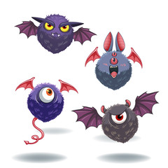 eyeball fur devil monster group set vector illustration