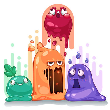 Jelly Slime Monster Creatures Group Set Vector Illustration