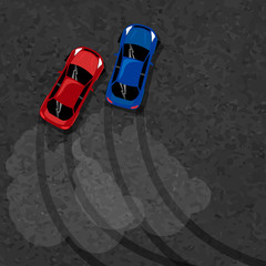Burnout car, Japanese drift sport car, Street racing, racing team, turbocharger, tuning. Vector illustration for sticker, poster or badge