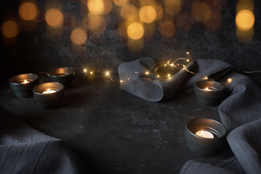 Dark decoration with candles lights