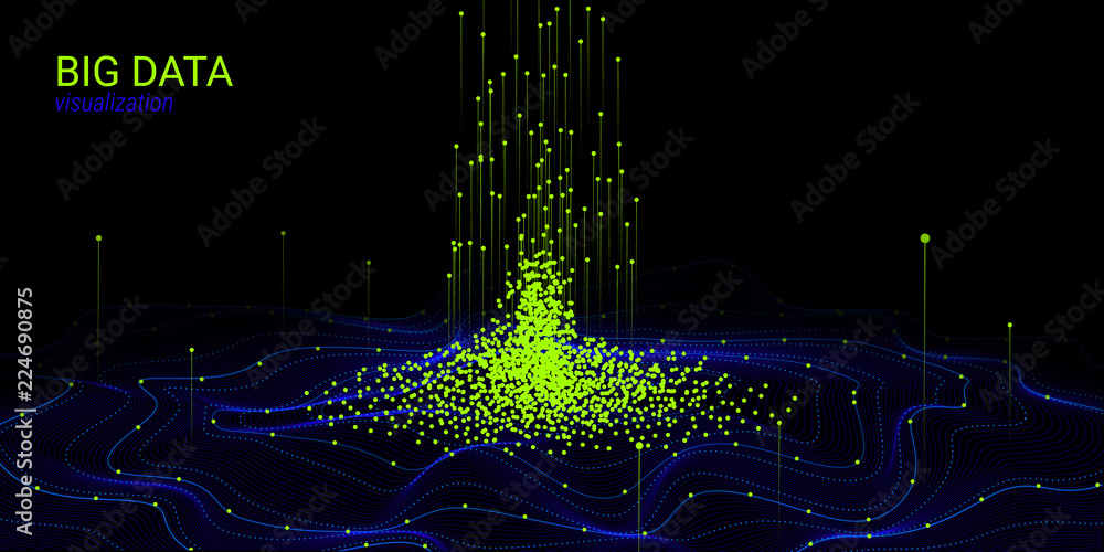 Wall mural wave 3d abstract background. big data visualization.