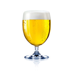 fresh beer in a glass, isolated on white