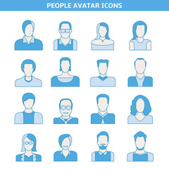people avatar icons set blue theme design
